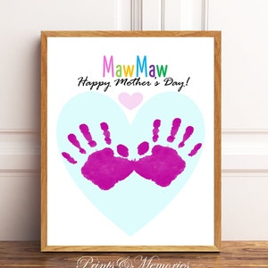 MawMaw, Mother&#39;s Day Handprint Art, Baby toddler kid Keepsake, Printable Card DIY Gift from Grandkid, Gift for MawMaw.