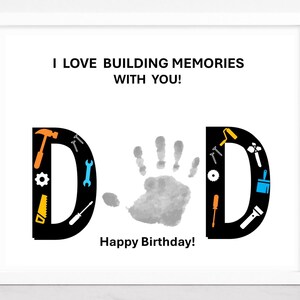 Verjaardagscadeau papa, handafdrukkunst, knutselwerk Happy Birthday, handafdruk gereedschap, doe-het-zelfkaart, knutselwerk papa, I/We Love Building Memories with you-versie.