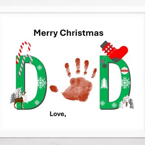 Dad Weihnachten Handprint Art, Frohe Weihnachten Dad Printable, Geschenk für Daddy vom Kind, DIY Kunstkarte.