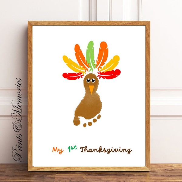 My First Thanksgiving, Baby Footprint art, Thanksgiving craft, DIY Footprint Keepsake, First Thanksgiving Turkey Footprint.