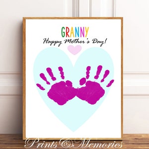 Abuela, regalo del Día de la Madre para la abuela, arte de la huella de la mano, recuerdo, artesanía del Día de la Madre para niños, huella de la mano de bricolaje.