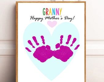 Granny, Mother's Day gift for grandma, Handprint art, Keepsake, Mother's Day craft for kids, DIY handprint.