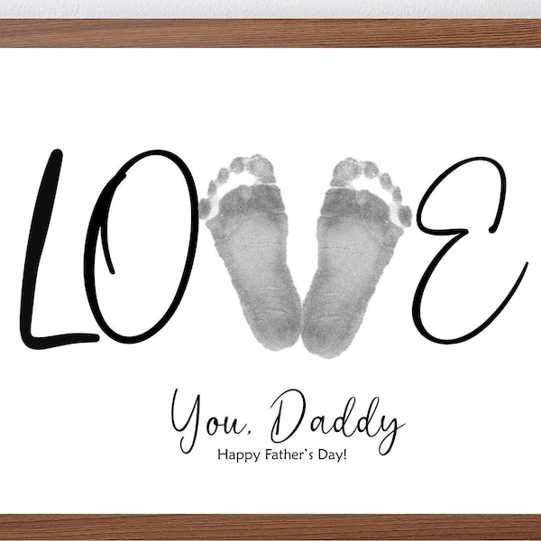 Love Footprint Art, Cadeau de fête des pères pour papa, Souvenir d’empreinte de bébé, Modèle imprimable d’empreinte d’empreinte, Cadeau pour papa de bébé.