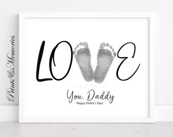 Love Footprint Art, Father's Day Gift for Dad, Baby Footprint Keepsake, Footprint art Printable Template, Gift for Dad from Baby.