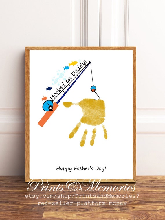 Father's Day Gift for Dad, Hooked on Daddy, Fishing Handprint Art