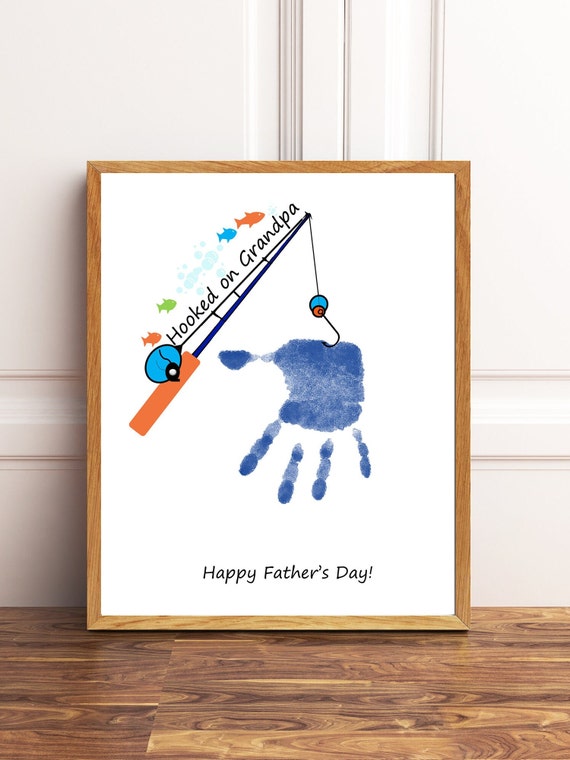 Father's Day Gift for Grandpa/papa, Hooked on Grandpa/papa Handprint, Gift  From Grandkid, DIY Handprint, Fish Hooked. Fisherman's Gift. 