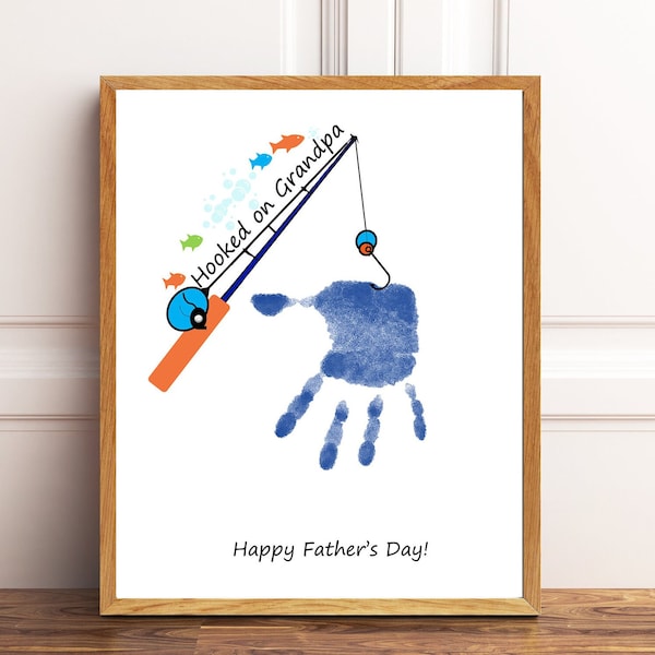 Father's Day Gift for Grandpa/Papa,  Hooked on Grandpa/Papa Handprint, Gift from Grandkid, DIY Handprint, Fish Hooked. Fisherman's Gift.