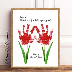Nana, thank you for helping me/us grow, Mother&#39;s Day gift for Nana, 2 flower handprint, baby toddler kid keepsake, gift from grandkid.