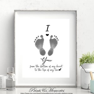 Te amo desde el fondo de mi corazón hasta las puntas de mis dedos de los pies, arte de huellas, recuerdo de bebés, artesanía de huellas, plantilla de bricolaje imprimible.