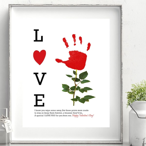 Valentine's Day Poem,  Handprint art, Roses, Love Printable, Valentine's Day craft for kid, Preschool activity, Handprint craft. Template