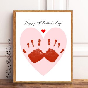 Valentinstag Handabdruck, Herz Handabdruck Kunst, DIY Kunst Karte, Baby Kleinkind Kind basteln, Vorschule/Kindertagesstätte basteln, bedruckbar.