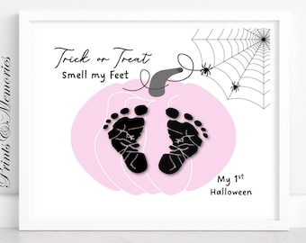 Baby Girl's Trick or Treat Smell My Feet Footprint Art, My First Halloween Craft Keepsake for Kids, DIY Printable Template, Digital Download