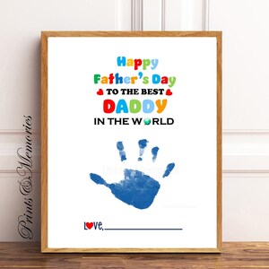 Vaderdag handafdrukkunst, beste vader ter wereld afdrukbaar, Vaderdagcadeau voor papa, knutselen baby peuter, doe-het-zelfkaart handafdrukkunst.