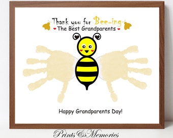 Thank you for bee-ing the best grandparents, Bee handprint art, gift from grandkid, happy grandparents day gift, Handprint art keepsake,