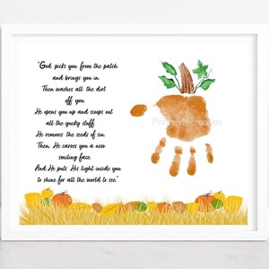 Artisanat d'art empreinte de main d'automne, poème chrétien citrouille à imprimer, activité de foi pour les enfants, art de l'école du dimanche pour Thanksgiving, téléchargement numérique