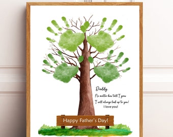 Tree Handprint/Fingerprint art, No matter how tall I grow, I/we will  always look up to you, Father's Day gift for Dad. Handprint art.