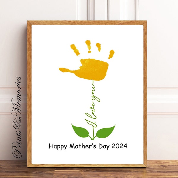 Happy Mother's Day 2024 Flower Handprint art, Stem Lettering Flower art craft, Preschool activity, Baby toddler kid craft, DIY Handprint