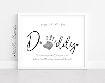 Happy First  Father's Day, Dad gift, Handprint art keepsake, gift from baby , Printable Father's Day Template. DIY Handprint art.