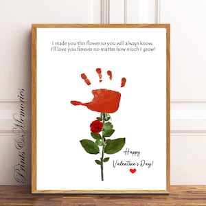 Poesia con impronta della mano di San Valentino, impronta della mano di rose, lavoretto di San Valentino per neonati e bambini piccoli, biglietto regalo fai da te, attività scolastica, poesia sui fiori.