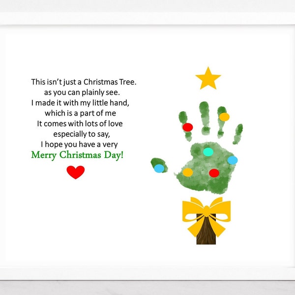 Christmas Tree Handprint Poem, Tree art craft, Baby toddler kid art, DIY Handprint, Home/Preschool activity.