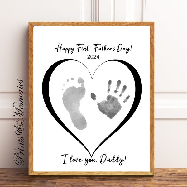 Happy First Father's Day 2024, Baby Footprint Keepsake, First Father's Day Gift from Baby, Printable Handprint Footprint Template.