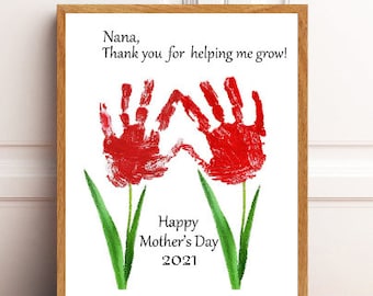 Download digitale! Nonna, grazie per avermi/averci aiutato a crescere! Impronte di mani con fiori, regalo per la nonna, buona festa della mamma, impronte di mani di bambini, ricordo.