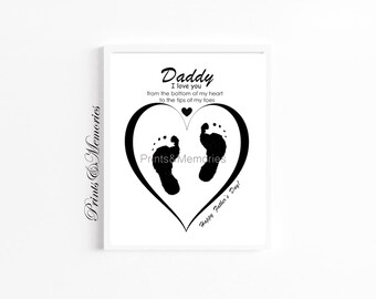 Gift for Daddy, Father's Day craft, Footprint art, Happy Father's Day Printable, Tips and Toes Footprint craft. DIY. Dad gift from baby.