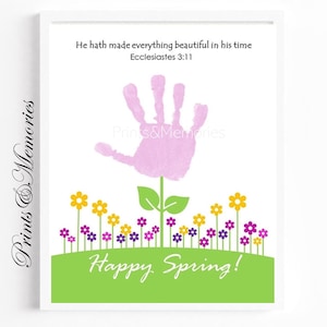 Ecclesiastes 3:11, He hath made everything beautiful in his time, Handprint wall art, Spring craft for kids, Christian Sunday school craft. image 1