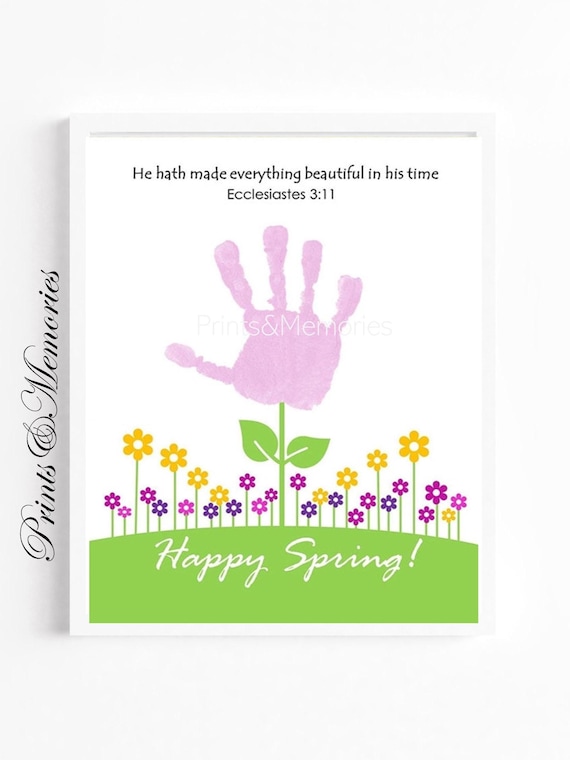 Ecclesiastes 3:11, He hath made everything beautiful in his time, Handprint wall art, Spring craft for kids, Christian Sunday school craft.
