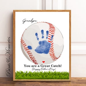 Cadeau de fête des pères pour grand-père, empreinte de main de baseball, empreinte de main de grande capture, cadeau de grand-père sportif, artisanat de fête des pères pour enfants, carte d'art DIY.