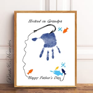 Appassionato al nonno, arte dell'impronta di pesca, regalo del pescatore, carta d'arte fai-da-te, regalo del nipote, artigianato per bambini piccoli.
