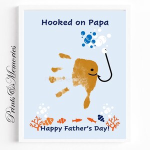 Hooked on Papa/Daddy, Father&#39;s Day craft, Fishing Handprint art,  Fun Father&#39;s Day gift. 2 versions available, Fisherman&#39;s gift ideas.