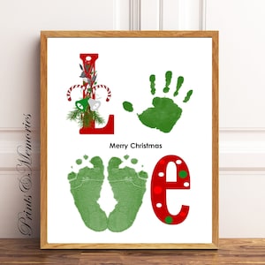 Weihnachten Handabdruck Fußabdruck Handwerk, Liebeskunst, Baby Kleinkind Handwerk, Weihnachtsgeschenk, Erinnerung, Andenken, DIY Kunstkarte.