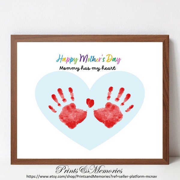 Mommy has my heart, Mother's day craft for kids, Printable template, baby toddler kid, Preschool craft, Mother's Day keepsake, Handprint art