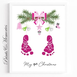 Babys erstes Weihnachten, Handabdruck Fußabdruck Kunst, DIY Kunstkarte, Fußabdruck Kunst Andenken, Weihnachten Handwerk, bedruckbar, Baby Mädchen Handwerk.