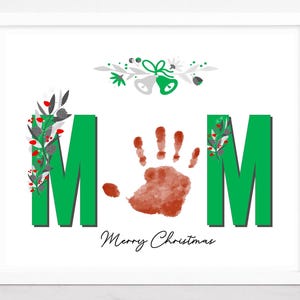 Mom Handabdruck Kunst Weihnachten, Geschenk vom Kind, DIY Kunstkarte, Memory Andenken, Baby Kleinkind Kind Handwerk, Frohe Weihnachten Printable.