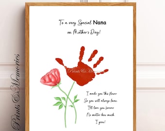 Gift for Nana, Flower Handprint art, Mother's Day gift, DIY Handprint craft Printable, To a very Special Nana Poem, Baby toddler kid craft.