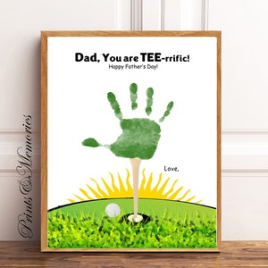 Golf handafdruk kunst, papa, je bent een tee-rific handafdruk ambacht, Vaderdag knutselen voor kinderen, DIY-kaart, afdrukbare sjabloon.