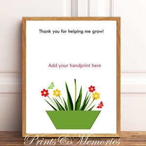 Thank you for helping me grow, flower handprint art, baby, toddler, kid craft, Teacher, Birthday, Mother's Day gift, Handprint art keepsake. image 2