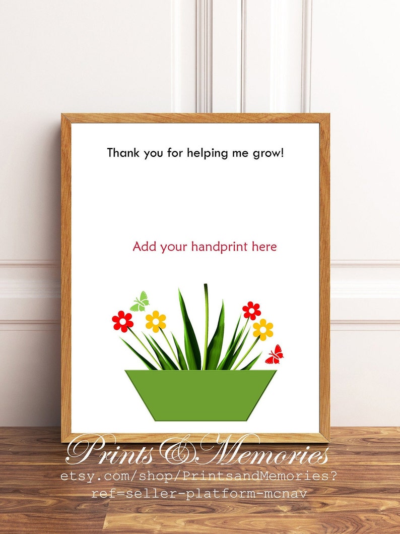 Thank you for helping me grow, flower handprint art, baby, toddler, kid craft, Teacher, Birthday, Mother's Day gift, Handprint art keepsake. image 2