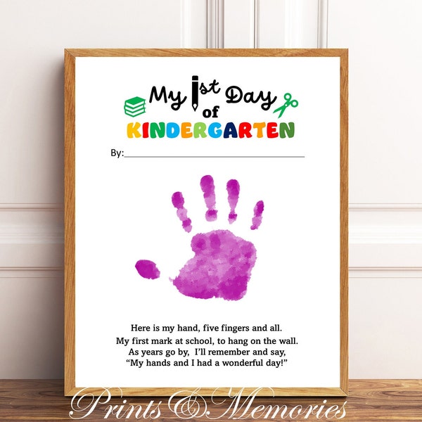My First Day of Kindergarten Poem Handprint Art, First Day of School Keepsake, Printable Template, Kindergarten Activity, Handprint Craft.