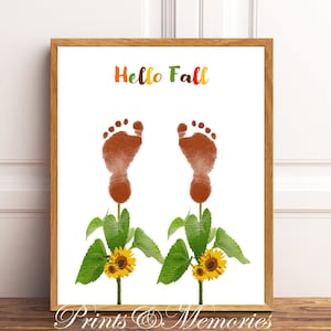 Hello Fall, Fall handprint/footprint art,  flower handprint, home, school craft activity for kids.