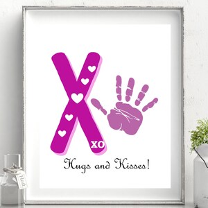 XOXO handafdruk kunst, XO Valentines Handprint Keepsake, Knuffels en Kusjes Afdrukbare kunst, baby / peuter / kind knutselen, Happy Valentine's Day.