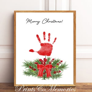 Christmas Handprint Art, Evergreen/Red berries Handprint, Christmas Craft for baby toddler kid Keepsake, Christmas Gift, DIY Handprint.