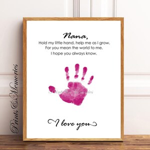 Poema da Nana Handprint, artesanato de Dia das Mães para bebês e crianças pequenas, arte de impressão de mão como lembrança. Cartão de arte DIY, presente para netos.