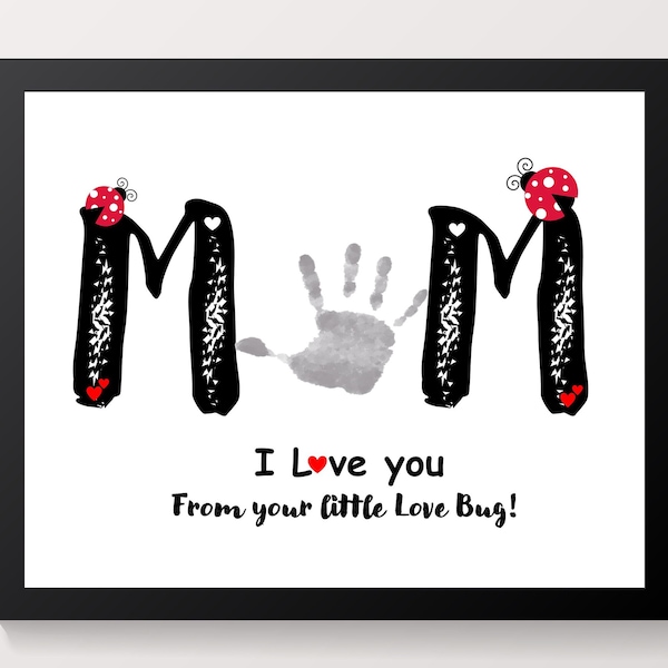 Mom Handprint art, Lady Bug handprint, gift for mom, Handprint art Keepsake, Baby Keepsake, Toddler craft.  Mother's Day/Birthday gift card.