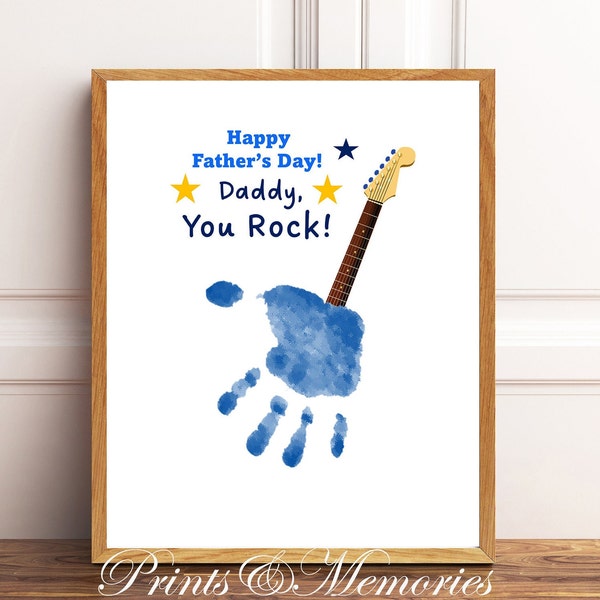 Daddy, You Rock,  Guitar Handprint Art, Father's Day Gift for Dad,  Gift for Musician, Baby Toddler Kid Craft, DIY Gift, Printable Template