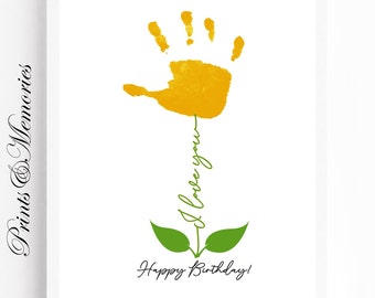 Flower Handprint art, Happy Birthday Craft, DIY art card, Baby toddler kid craft, Birthday day gift for mom, aunt, teacher,etc.