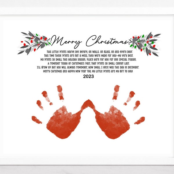 Christmas Handprint 2023 Poem, Baby Handprint art Keepsake, Christmas gift, DIY art craft card. Printable Template.