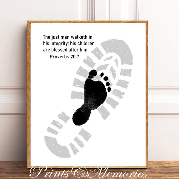 Proverbs 20: 7, Father's Day gift for Dad, Scripture Printable Father's Day, DIY Footprint art, kids craft, Instant download template
